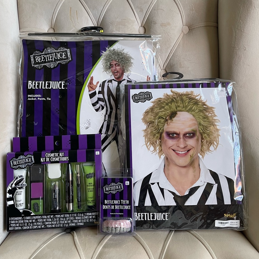 Beetlejuice Men’s Costume (Adult Medium) Bundle